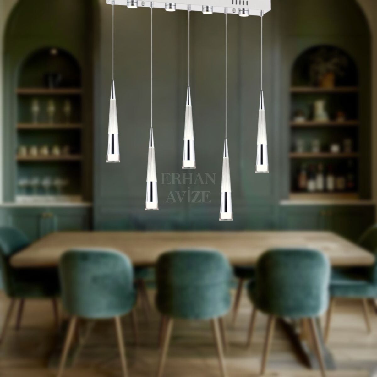 EAPV-157 YM 5’li Sıralı Krom LED Avize