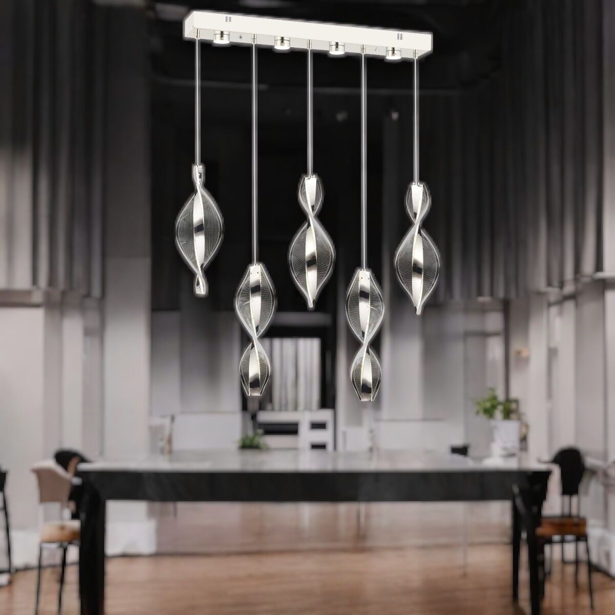 EASD-128 5'Li Sıralı Yemek Masası Krom LED Avize
