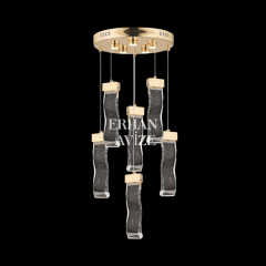 EAPV-115 6'lı Yuvarlak Gold Kristal Detaylı LED Avize