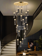 EAPV-115 25'li Gold Kristal Detaylı Merdiven Boşluğu Galeri LED Avize