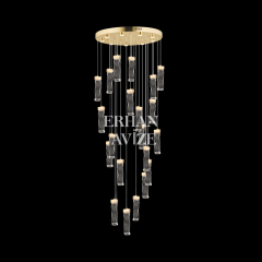 EAPV-115 25'li Gold Kristal Detaylı Merdiven Boşluğu Galeri LED Avize