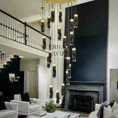 EAPV-115 25'li Gold Kristal Detaylı Merdiven Boşluğu Galeri LED Avize