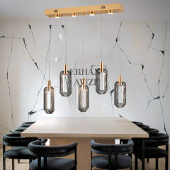 EAPV-117 5'li Sıralı Yemek Masası Gold Kristal Detaylı LED Avize