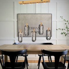 EAPV-117 5'li Sıralı Yemek Masası Gold Kristal Detaylı LED Avize
