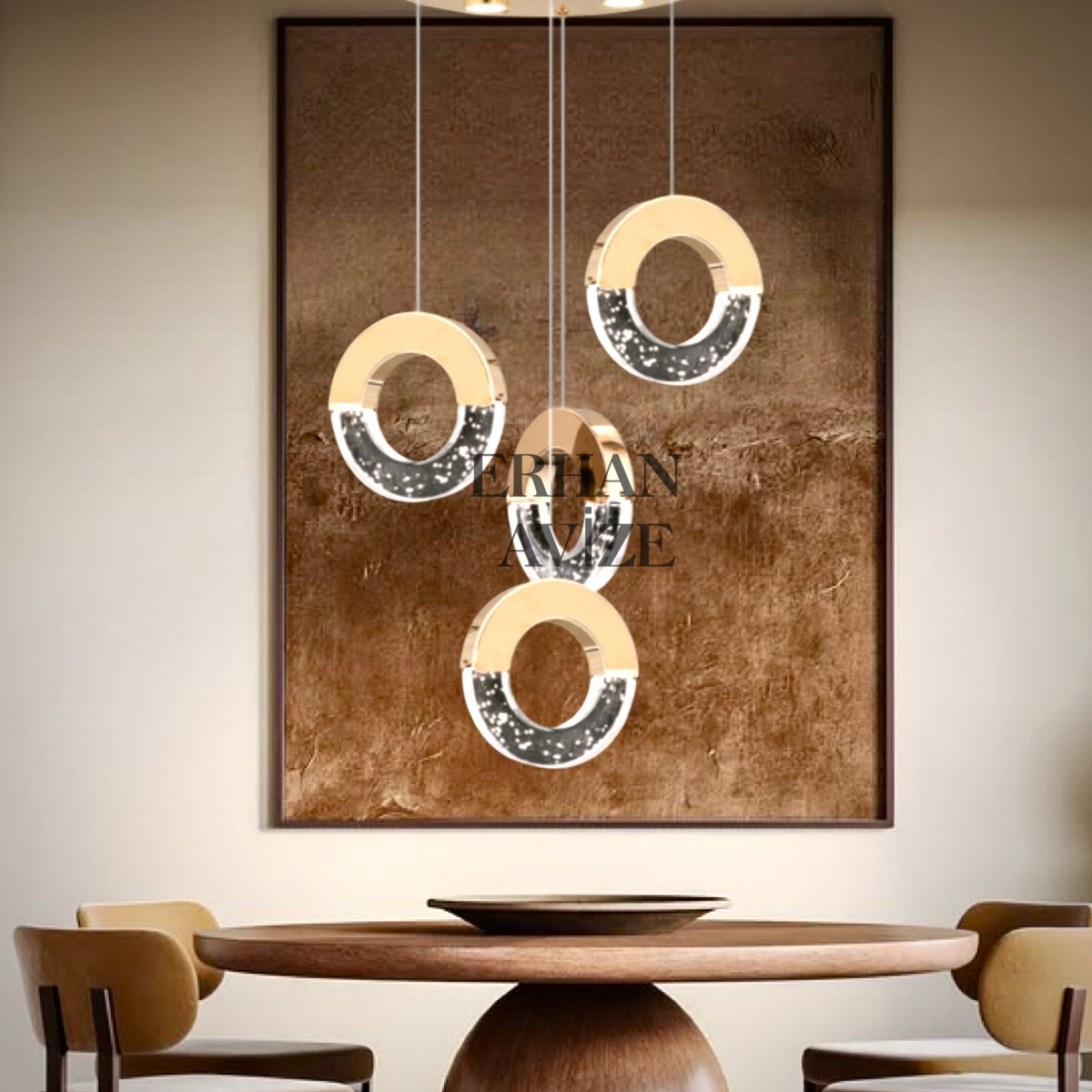 EAPV-114 4'lü Gold Kristal Detaylı LED Avize