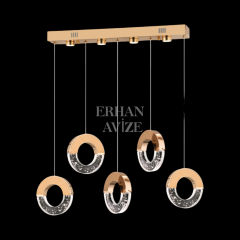EAPV-114 5'li Sıralı Yemek Masası Model Gold Kristal Detaylı LED Avize