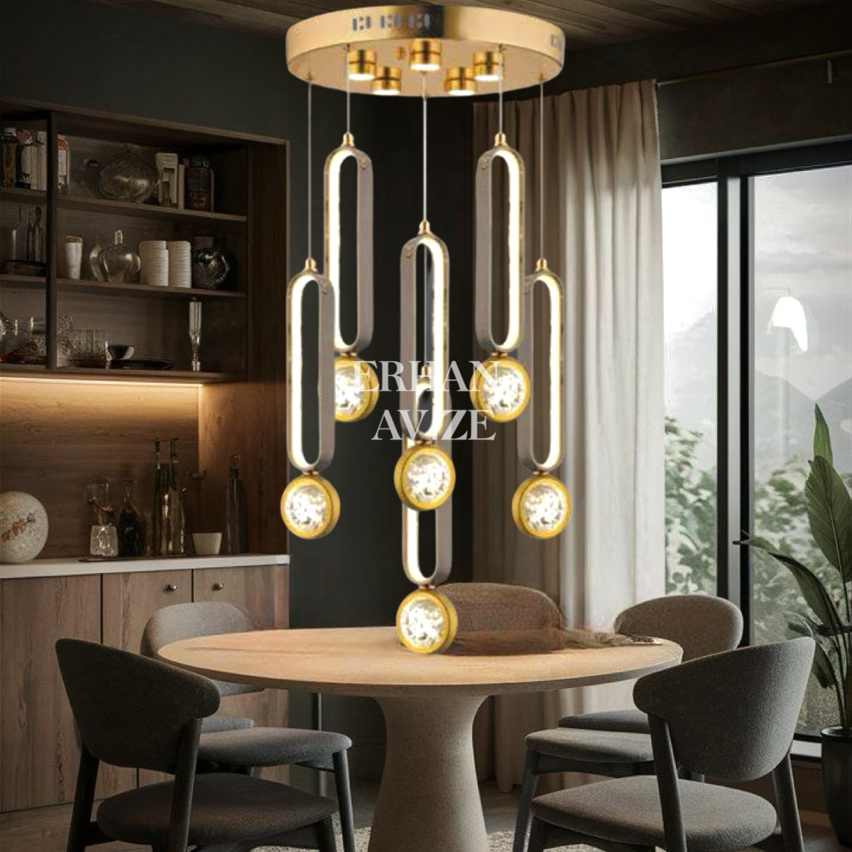 EASD-28 6'lı Platin Kristal Detaylı LED Avize