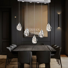 EAPV-163 5'li Sıralı Yemek Masası Krom Kristal Detaylı LED Avize