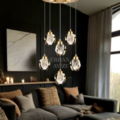EAPV-163 6'lı Gold Kristal Detaylı LED Avize