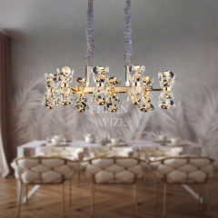 EAPD-137 Yemek Masası Kristalli Gold LED Avize
