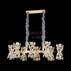 EAPD-137 Yemek Masası Kristalli Gold LED Avize
