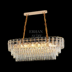 EADM-37 Yemek Masası Kristalli Gold Avize