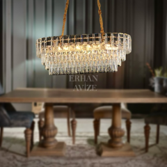 EADM-37 Yemek Masası Kristalli Gold Avize