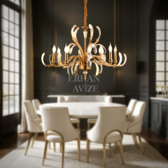 EADM-24 Kollu Kristal detalı 8’li Gold Avize