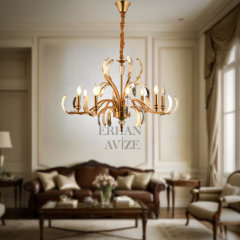 EADM-24 Kollu Kristal detalı 8’li Gold Avize