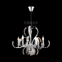 EADM-24 Kollu Kristal detaylı 6’lı Krom Avize