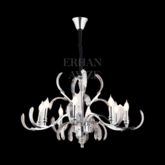 EADM-24 Kollu Kristal Detaylı 8’li Krom Avize