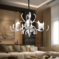 EADM-24 Kollu Kristal Detaylı 8’li Krom Avize
