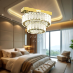 EAPV-112 Kristalli Tavana Sıfır Plafonyer Gold LED Avize