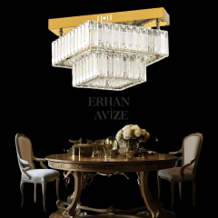 EAPV-113 Kristal Tavana Sıfır Plafonyer Gold LED Avize