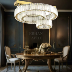 EAPV-110 Kristal Tavana Sıfır Plafonyer Gold LED Avize