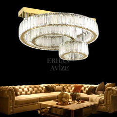 EAPV-110 Kristal Tavana Sıfır Plafonyer Gold LED Avize