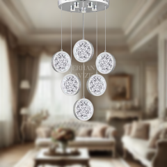 EAAD-90 6’lı Kristal Sarkıt Krom LED Avize