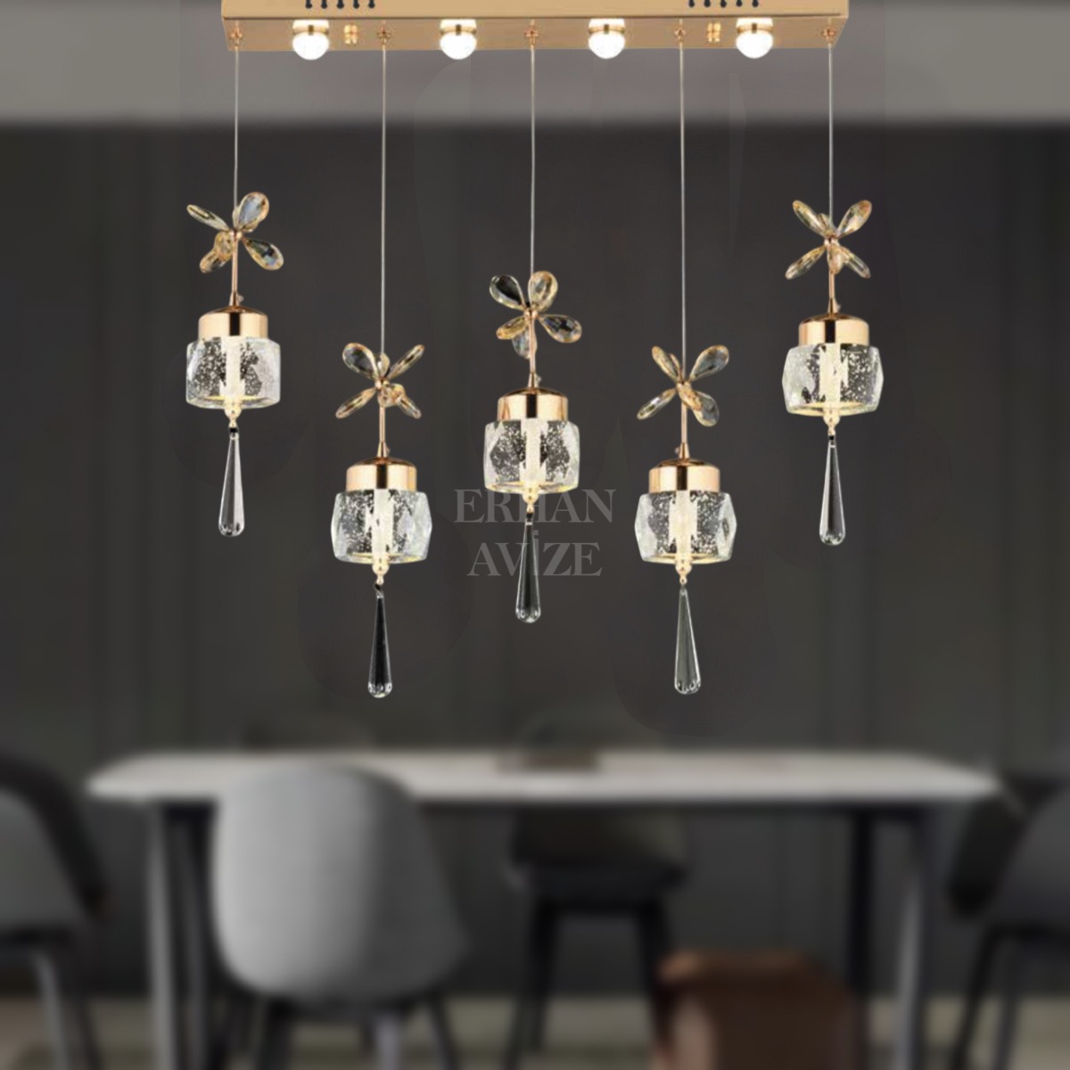 EAPV-142 YM Kristal Sıralı Gold LED Avize
