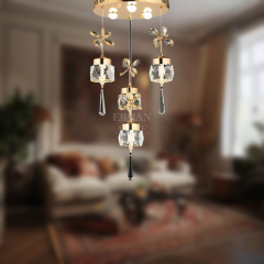EAPV-142 4’lü Kristal Sarkıt Gold LED Avize