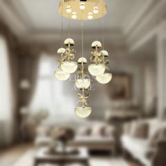 EAAD-46 6’lı Kristal Sarkıt Gold LED Avize