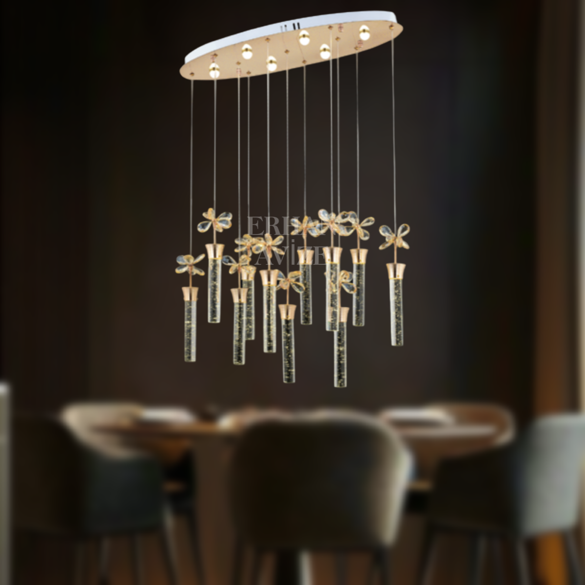 EAAD-34 11’li Kristal Sarkıt Gold LED Avize