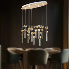 EAAD-34 11’li Kristal Sarkıt Gold LED Avize