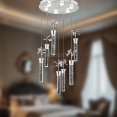 EAAD-34 7’li Kristal Sarkıt Krom LED Avize