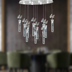 EAAD-34 11’li Kristal Sarkıt Krom LED Avize