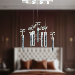 EAAD-34 7’li Kristal Sarkıt Krom LED Avize