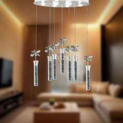 EAAD-34 7’li Kristal Sarkıt Krom LED Avize