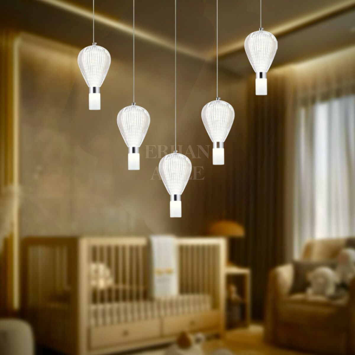 EASD-223 YM 5’li Sıralı Krom LED Avize