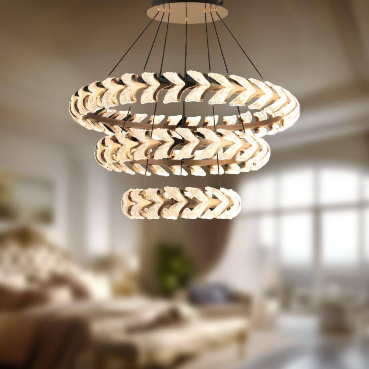 EASD-282 3 Katlı Kristal Gold LED Avize