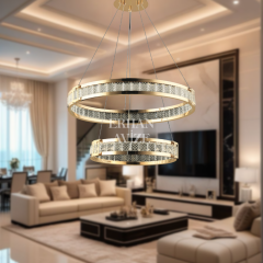 EASD-319 2 Katlı Kristal Gold LED Avize