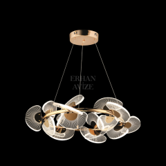 EASD-263 70’lik Parlak Pleksi Çizgili Cam Gold LED Avize