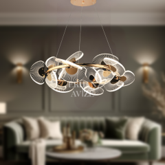 EASD-263 70’lik Parlak Pleksi Çizgili Cam Gold LED Avize