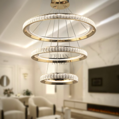 EASD-259 3 Katlı Kristal Gold LED Avize