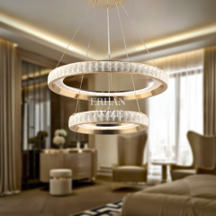 EASD-259 2 Katlı Kristal Gold LED Avize